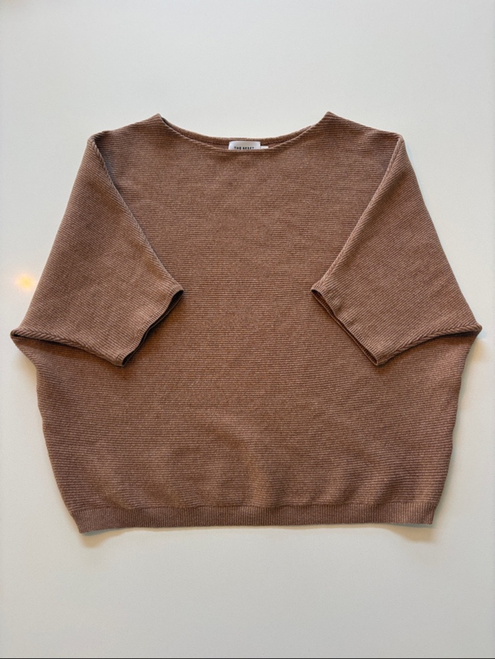 The Reset R Label ribbed essential pullover in chestnut brown. Size S/M